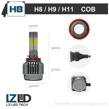 H8/H9/H11 LED Headlight Conversion Kit 4 Side COB Dual Beam High Low Kit 72W 8,000LM Super White 6000K Fog Light Led